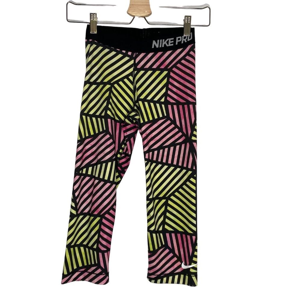 Nike Pro Cropped Pants XS Pink Black Yellow